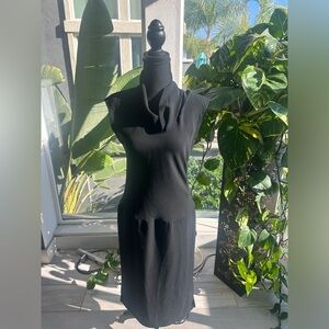Vintage 90's Susan Lazar Cowl Neck Sheer black sheath dress
Size 4